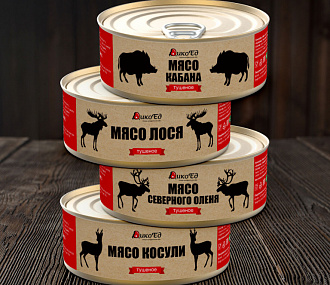 Stew meat (in metal can) - 4 can set: moose, boar, roe, northern deer